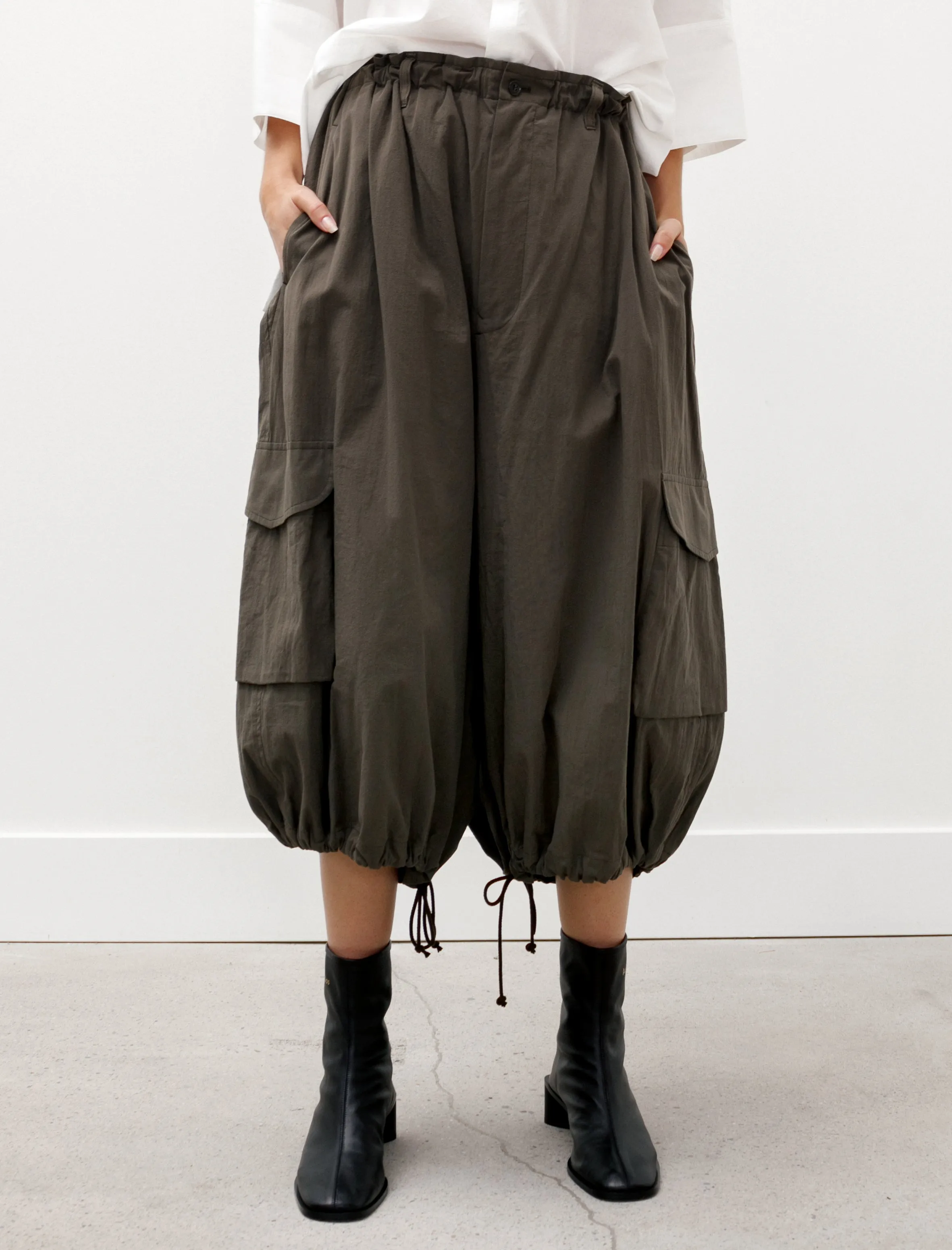 Cropped Drawstring Cargo Pants Khaki