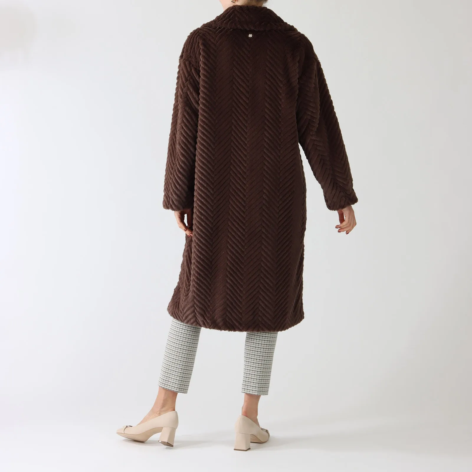 Deep Wood Faux Fur Midi Coat