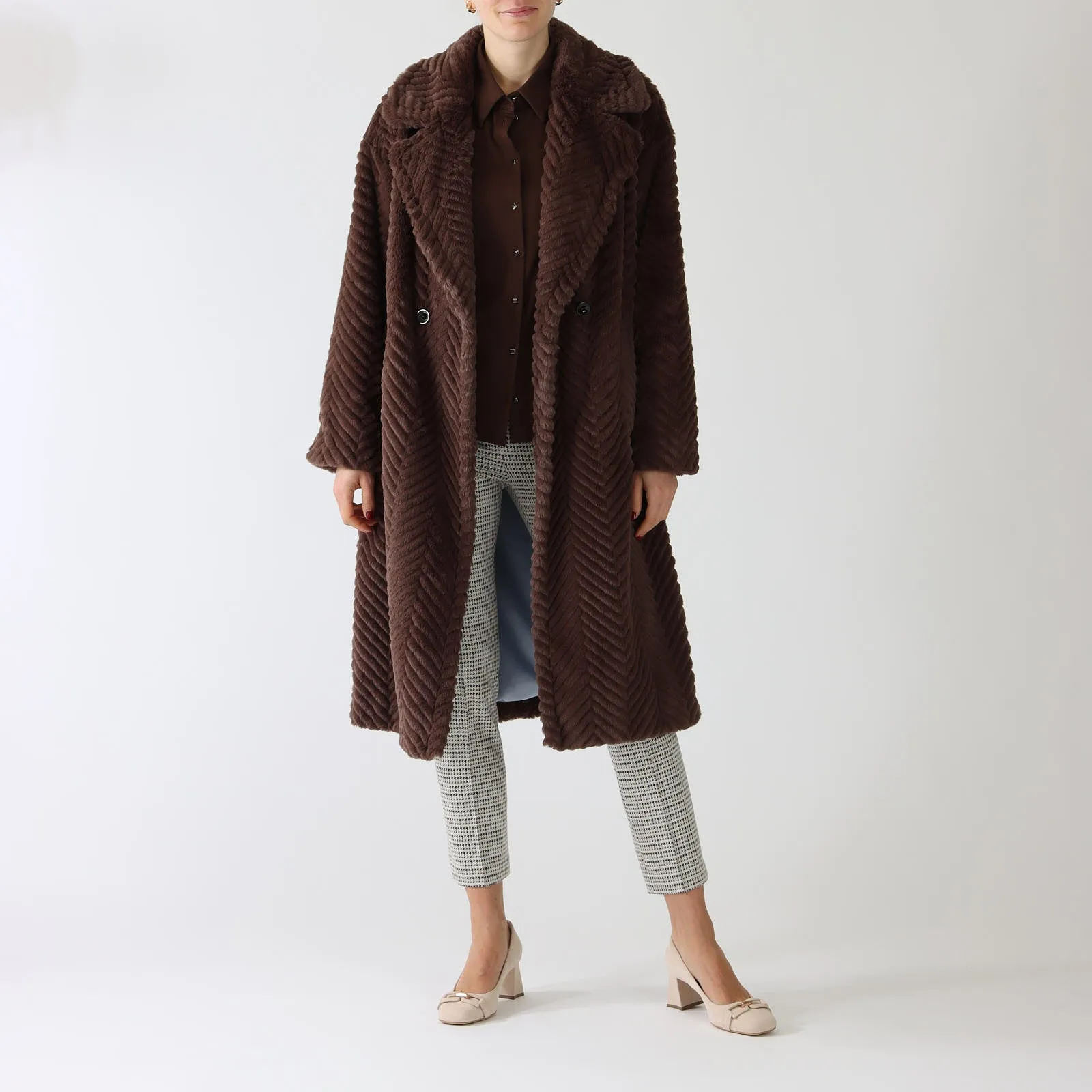 Deep Wood Faux Fur Midi Coat