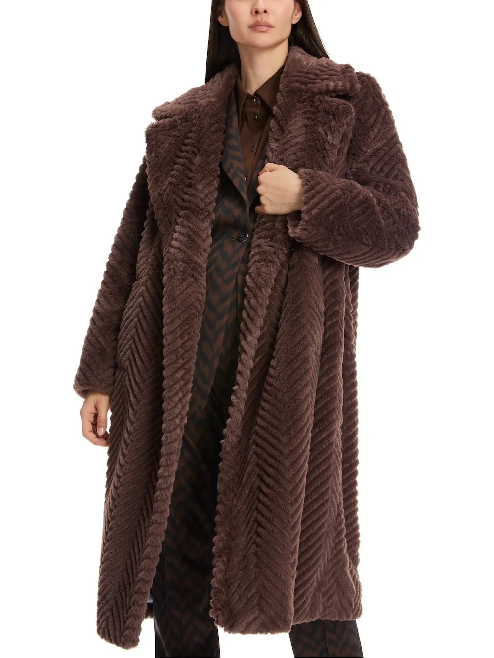 Deep Wood Faux Fur Midi Coat