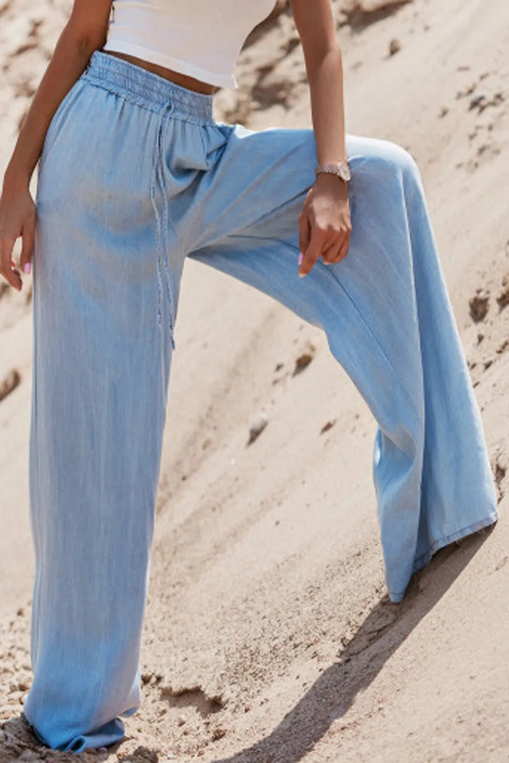 Denim High Waist Wide Leg Pants