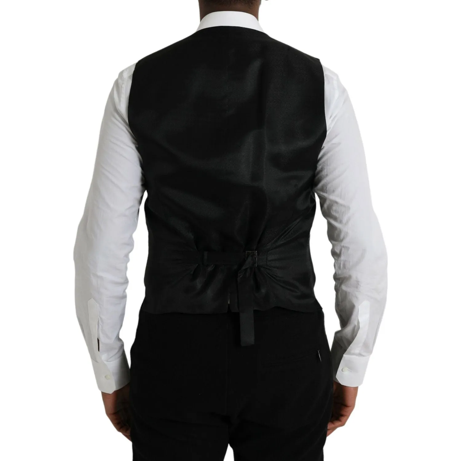 Dolce & Gabbana Black Wool Waistcoat Dress Formal Vest