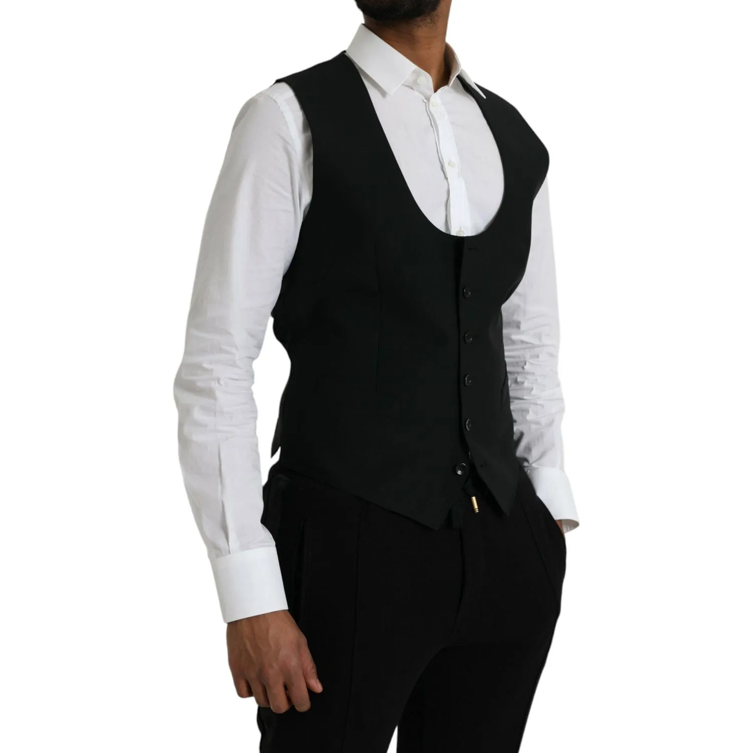 Dolce & Gabbana Black Wool Waistcoat Dress Formal Vest