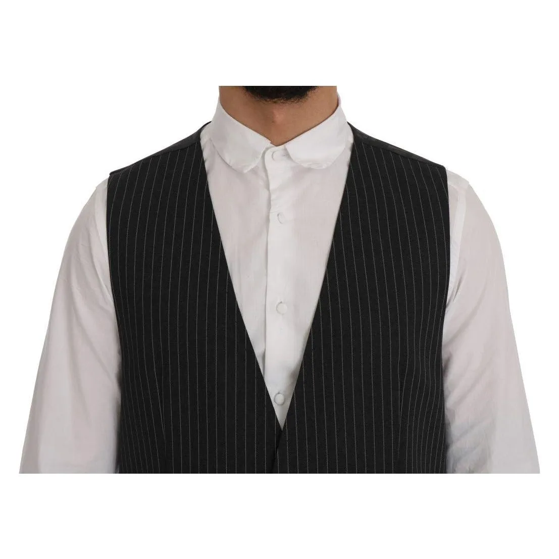 Dolce & Gabbana Elegant Gray Striped Vest Waistcoat