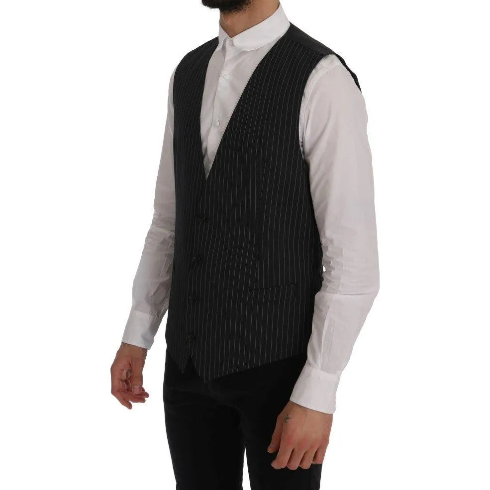 Dolce & Gabbana Elegant Gray Striped Vest Waistcoat