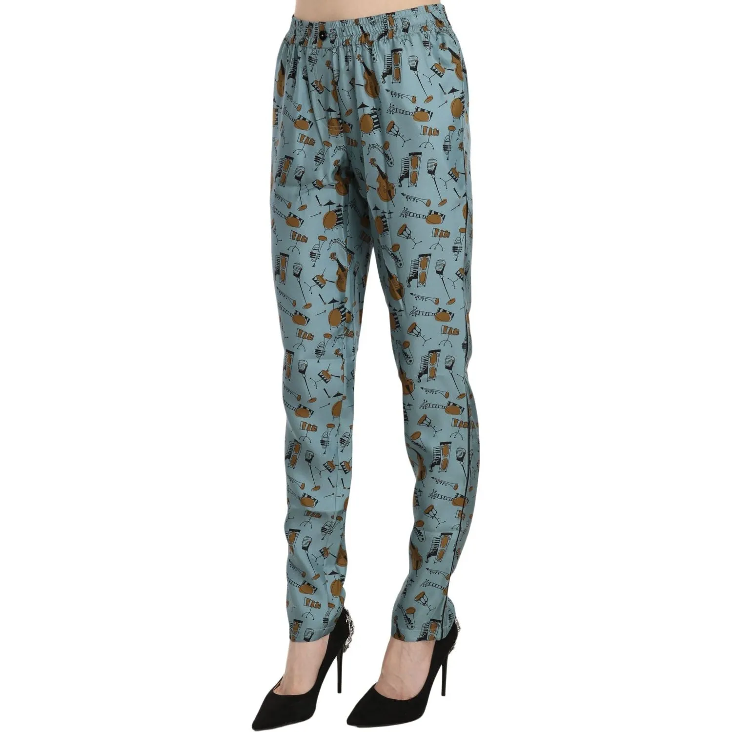 Dolce & Gabbana High Waist Tapered Silk Pants in Blue Print