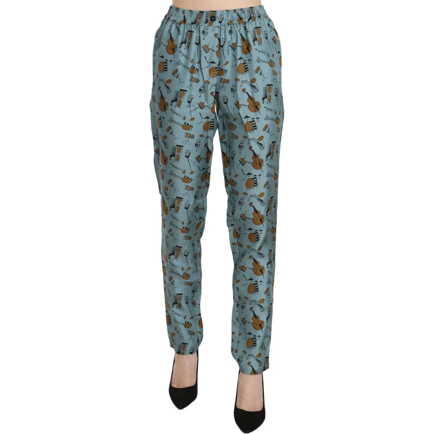 Dolce & Gabbana High Waist Tapered Silk Pants in Blue Print