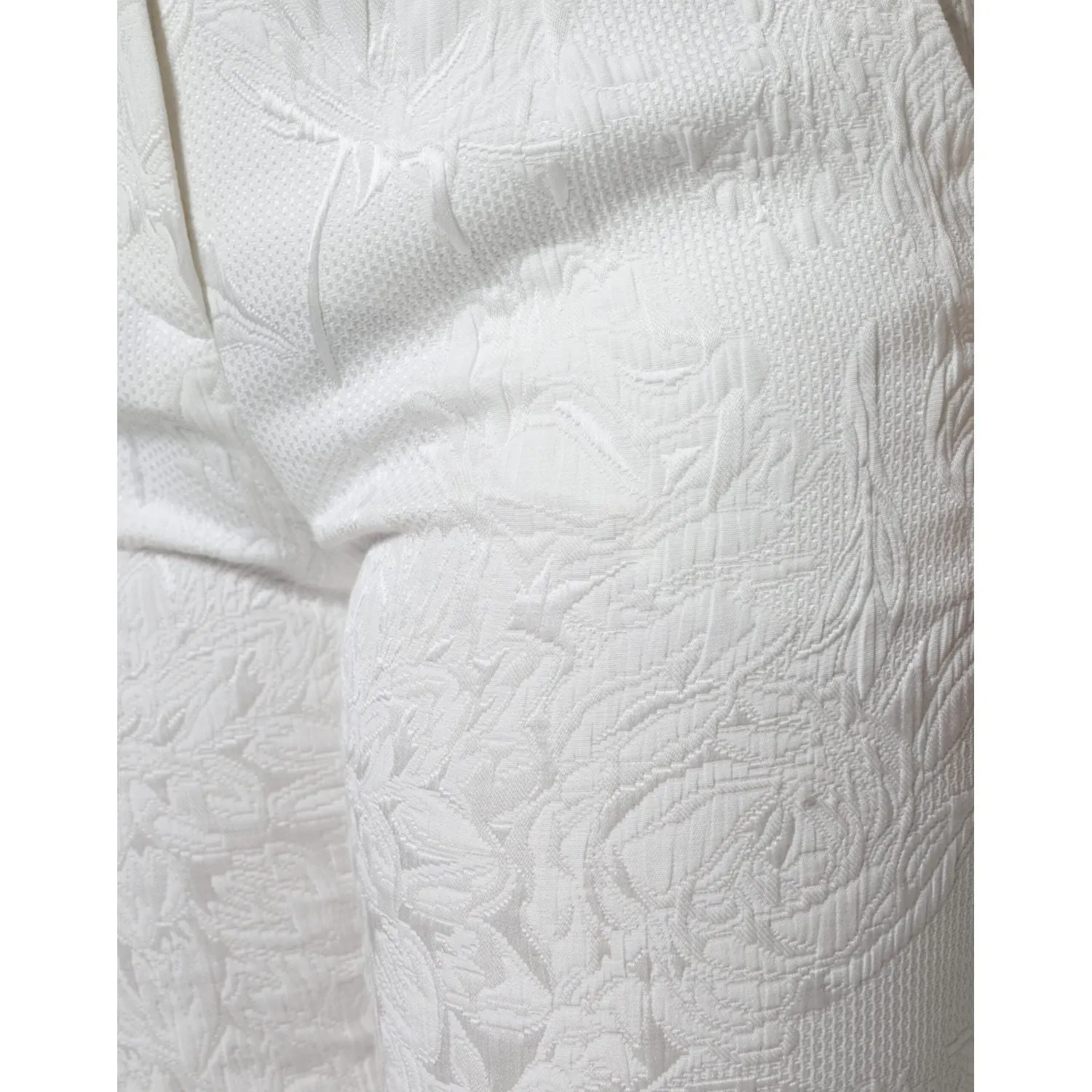 Dolce & Gabbana White Floral Brocade Cotton Cropped Pants