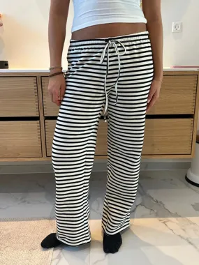 Drawstring Elastic Waist Striped Spring Summer Lounge Sweat Loose Pants