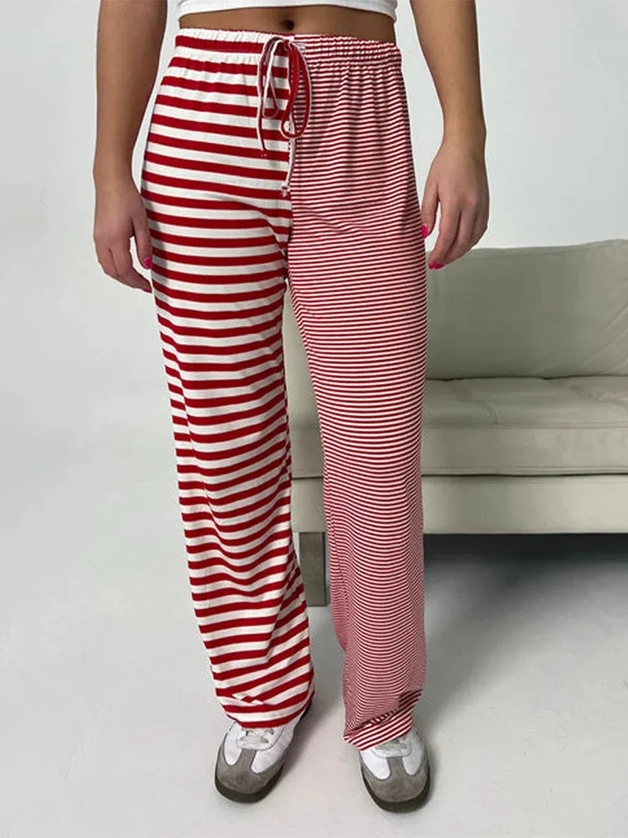 Drawstring Elastic Waist Striped Spring Summer Lounge Sweat Loose Pants