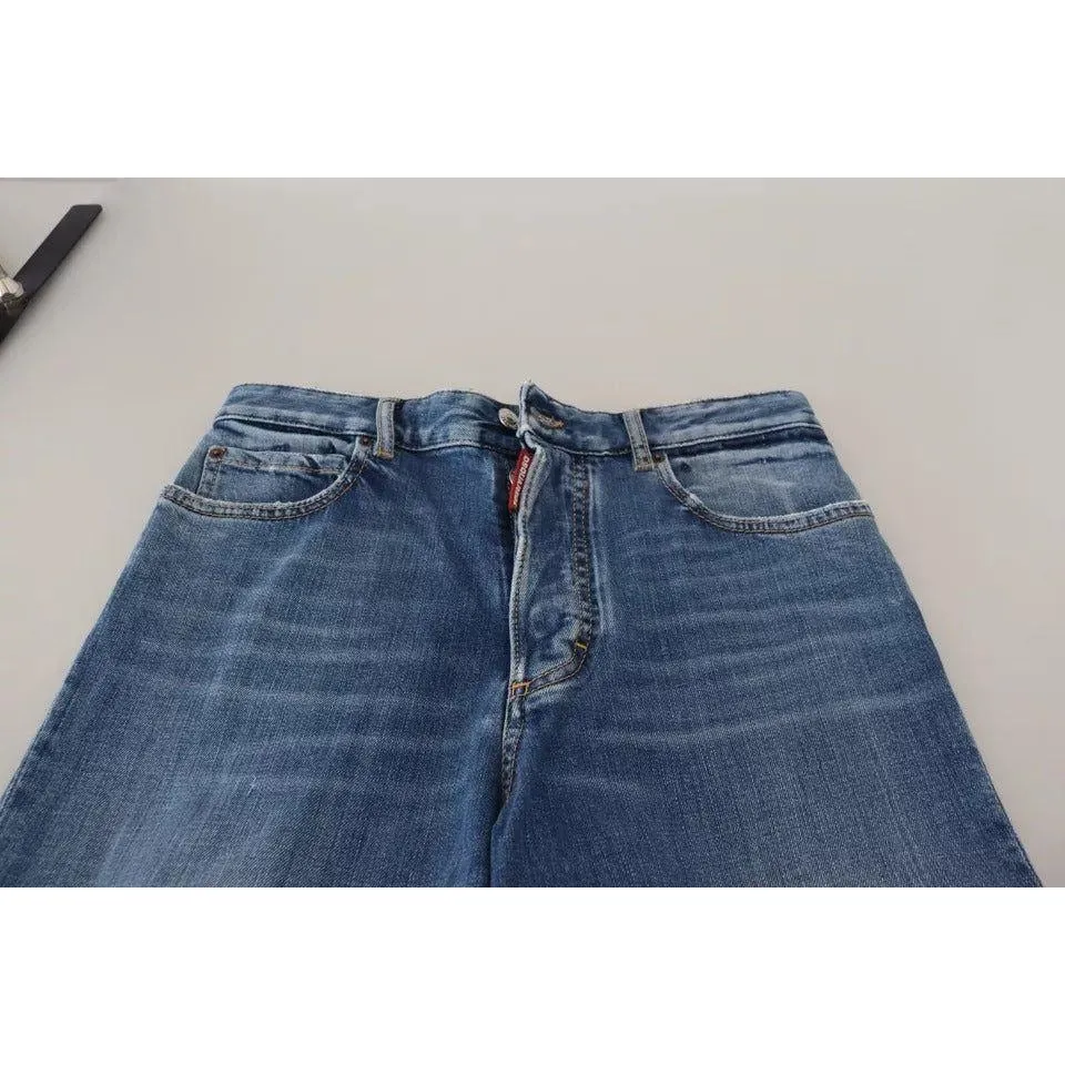 Dsquared² Blue Distressed High Waist Straight Denim Jeans