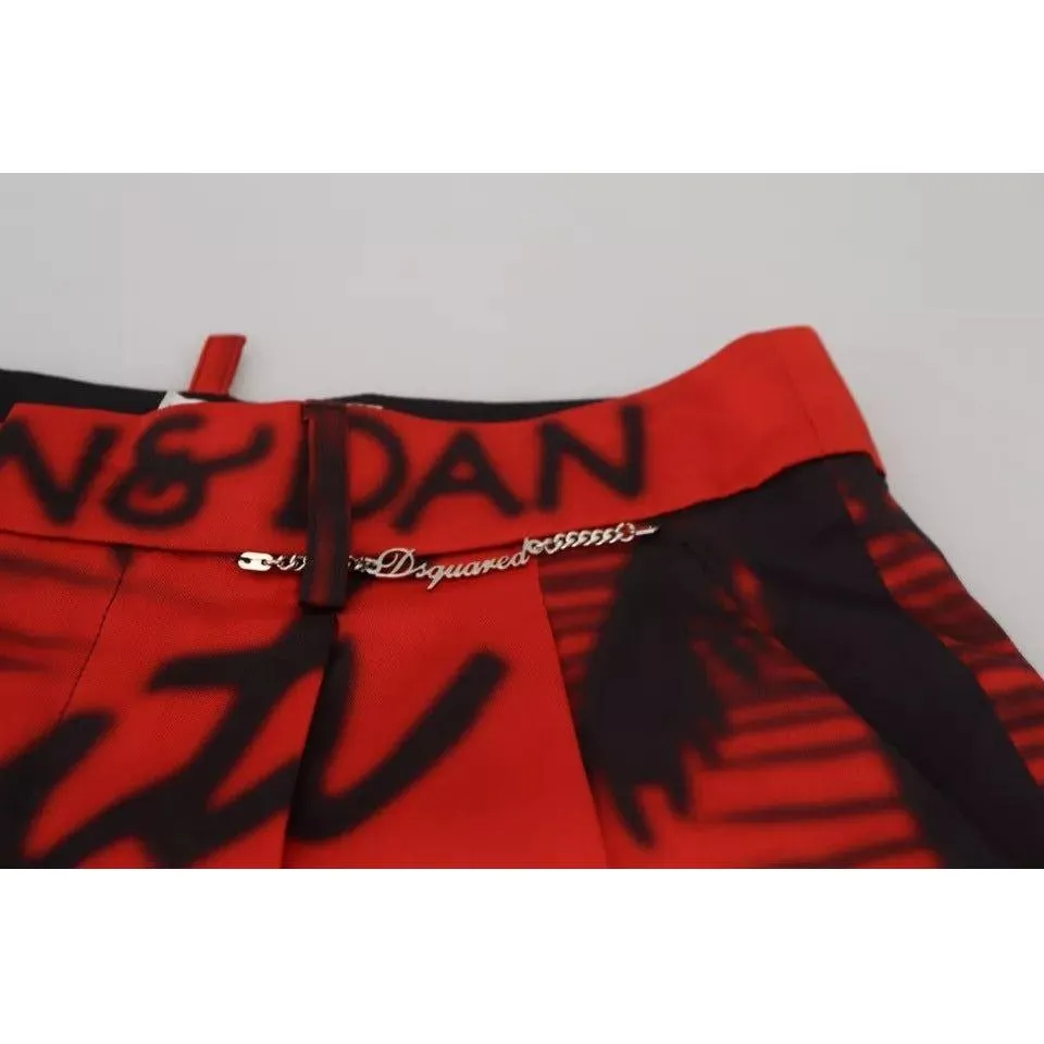 Dsquared² Red Printed High Waist Wide Leg Cropped Pants