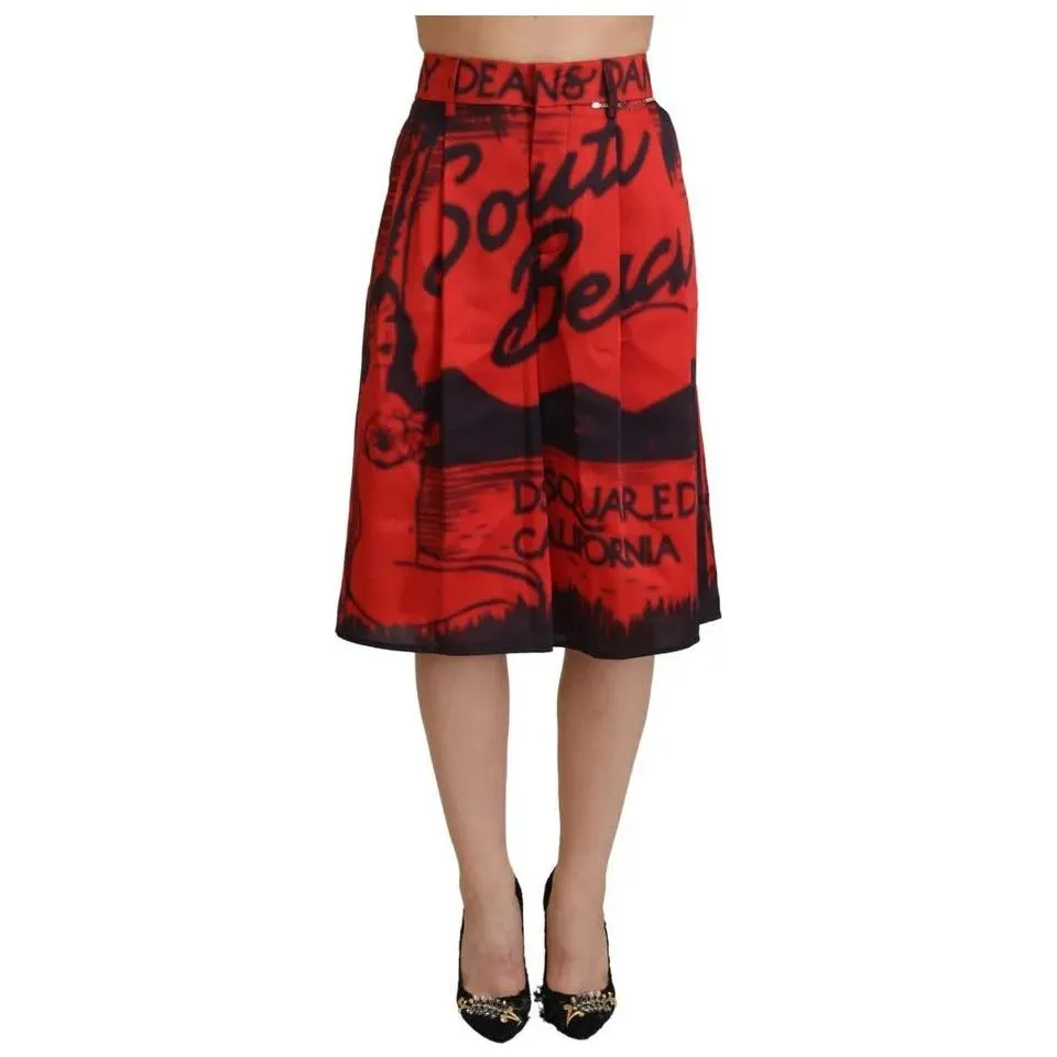 Dsquared² Red Printed High Waist Wide Leg Cropped Pants