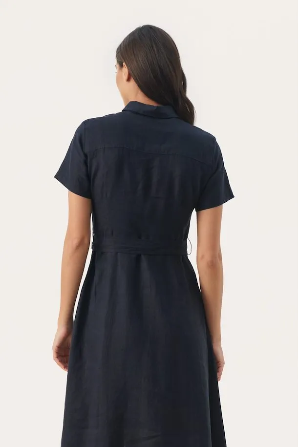 Eflin Navy Linen Dress