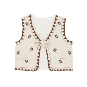 Embroidered Vest - Natural / Saddle