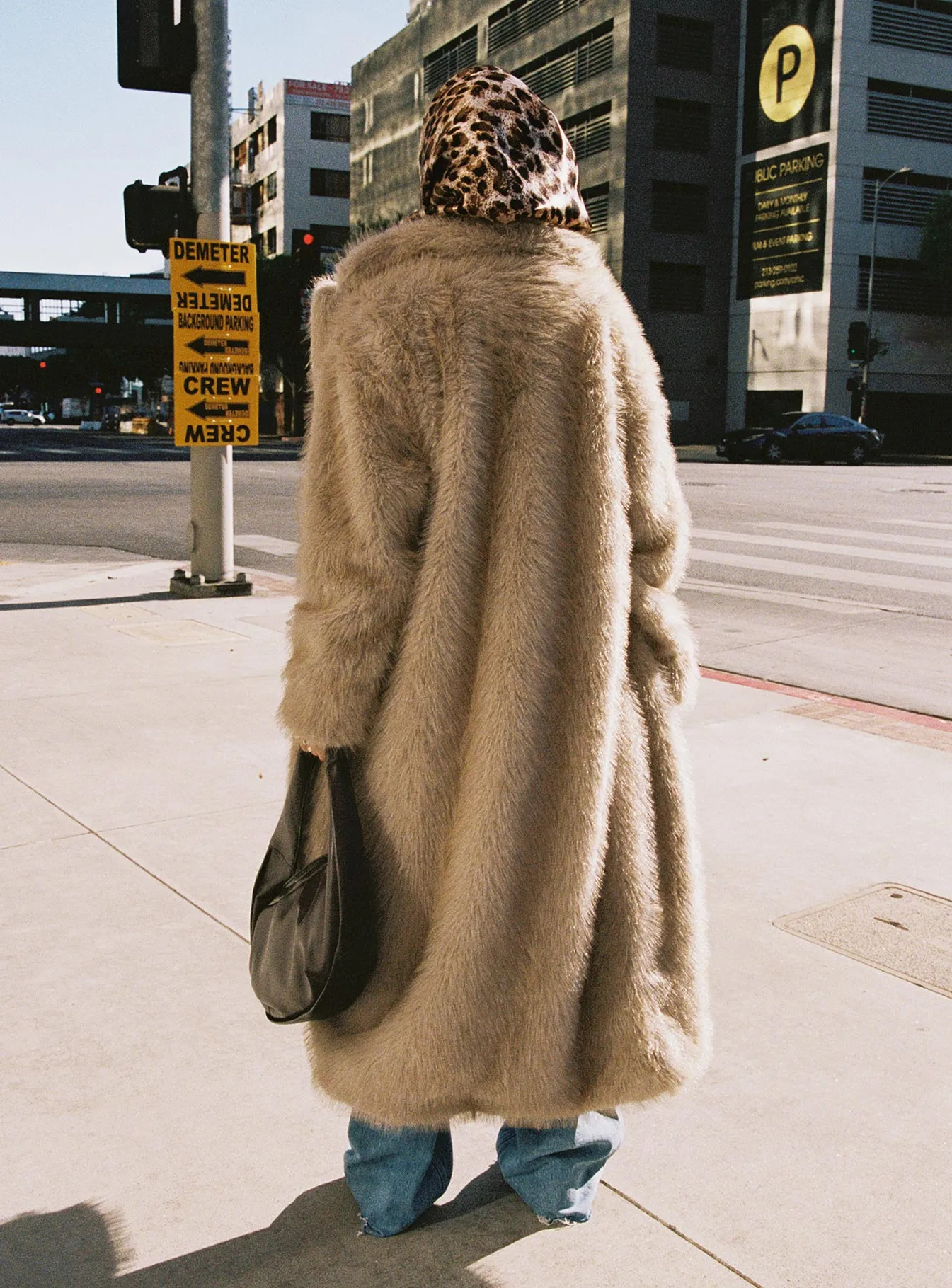 End Of Beginning Faux Fur Longline Jacket Beige