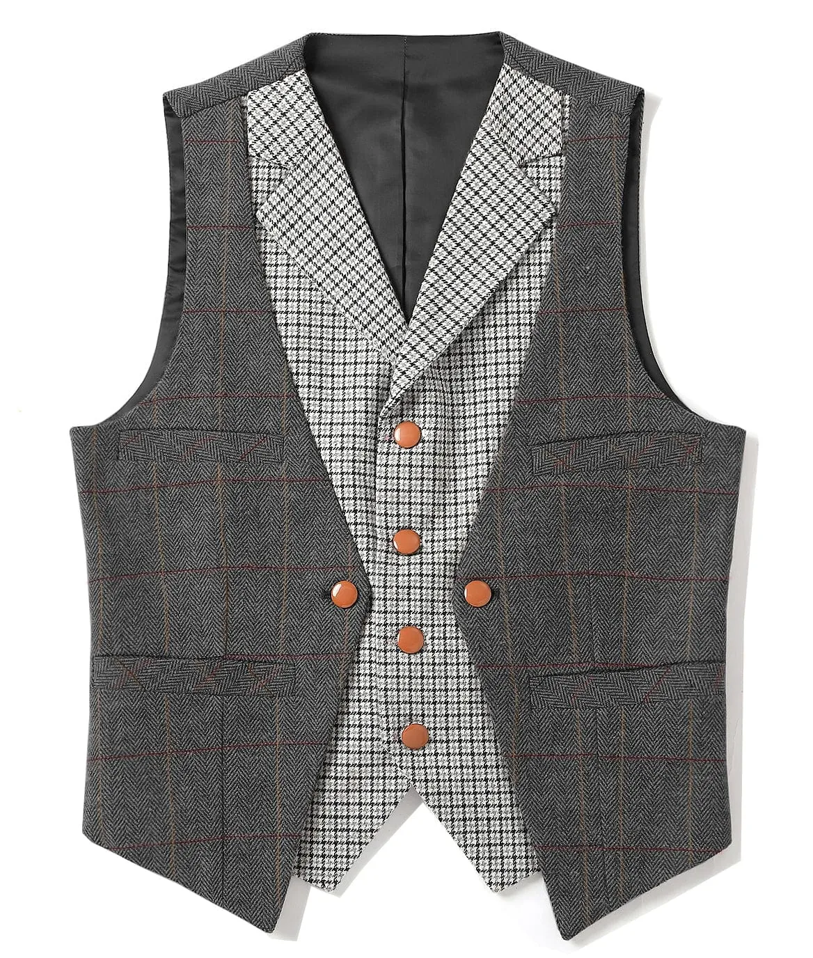 Fashion Men's Suit Vest Herringbone V-Neck Waistcoat