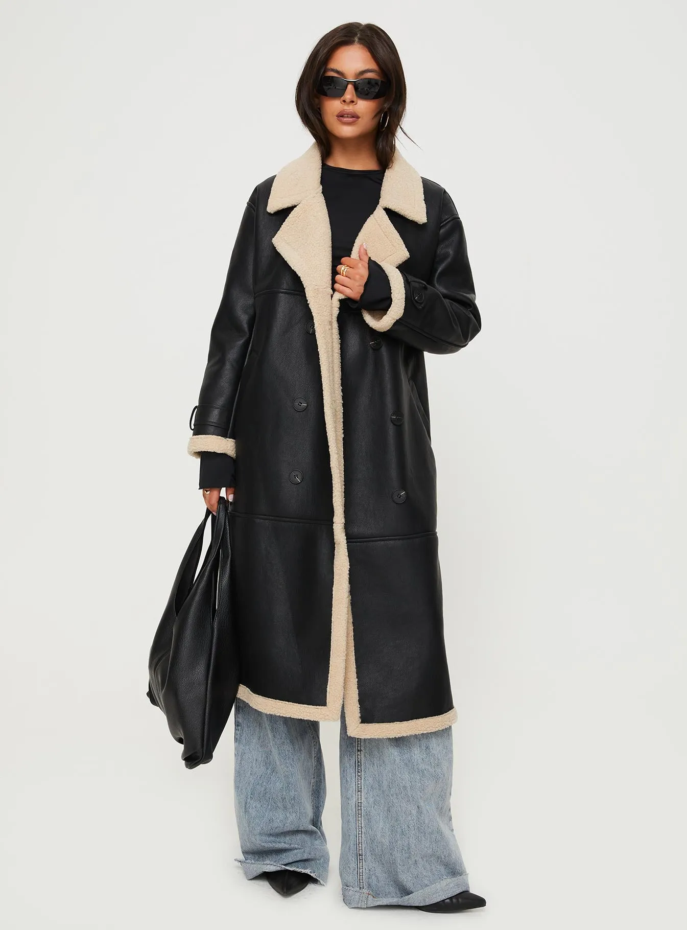 Fashionkova Day 'n' Night Longline Shearling Coat Black