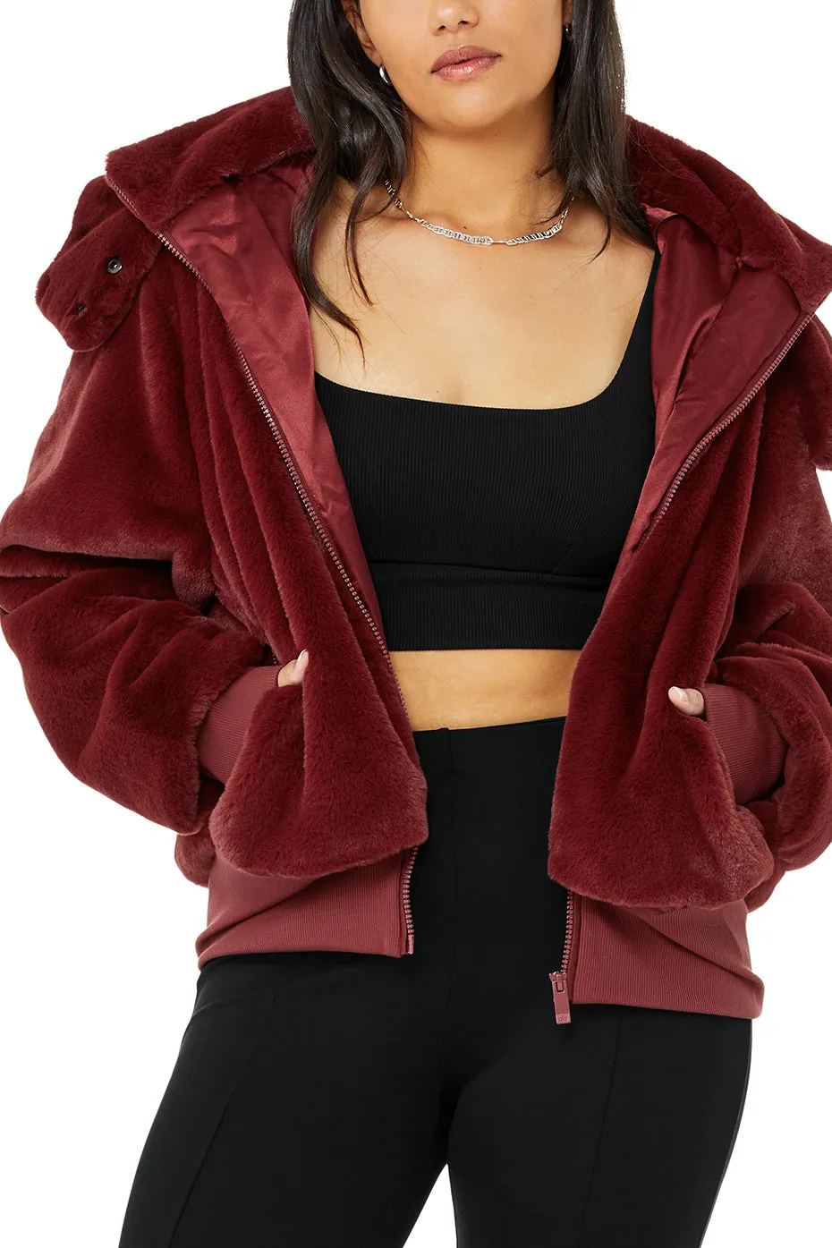 Faux Fur Foxy Jacket - Cranberry