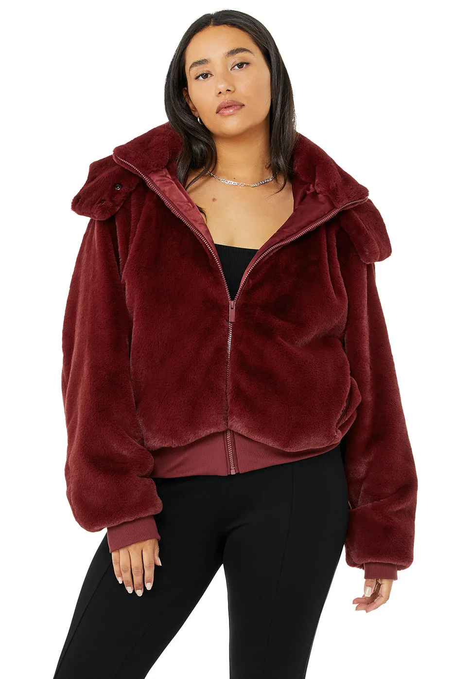 Faux Fur Foxy Jacket - Cranberry