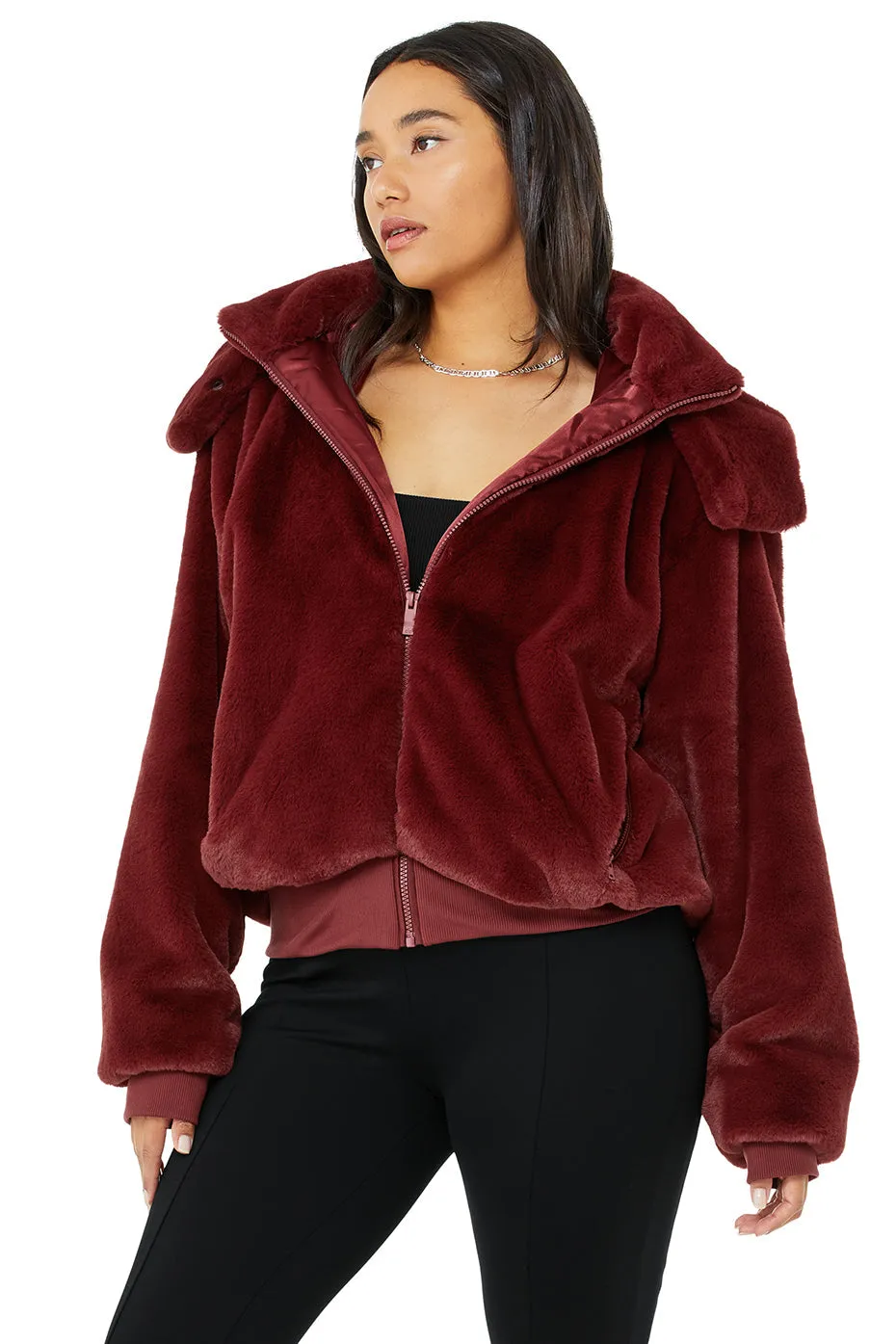 Faux Fur Foxy Jacket - Cranberry