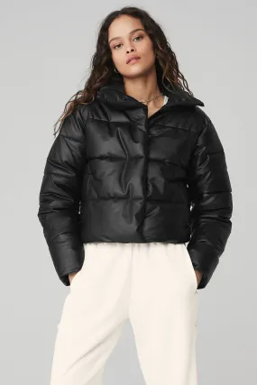 Faux Leather Gold Rush Puffer - Black