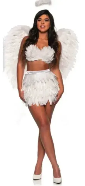 Feather Mini Skirt Two Piece Set - White (Large/X-large)