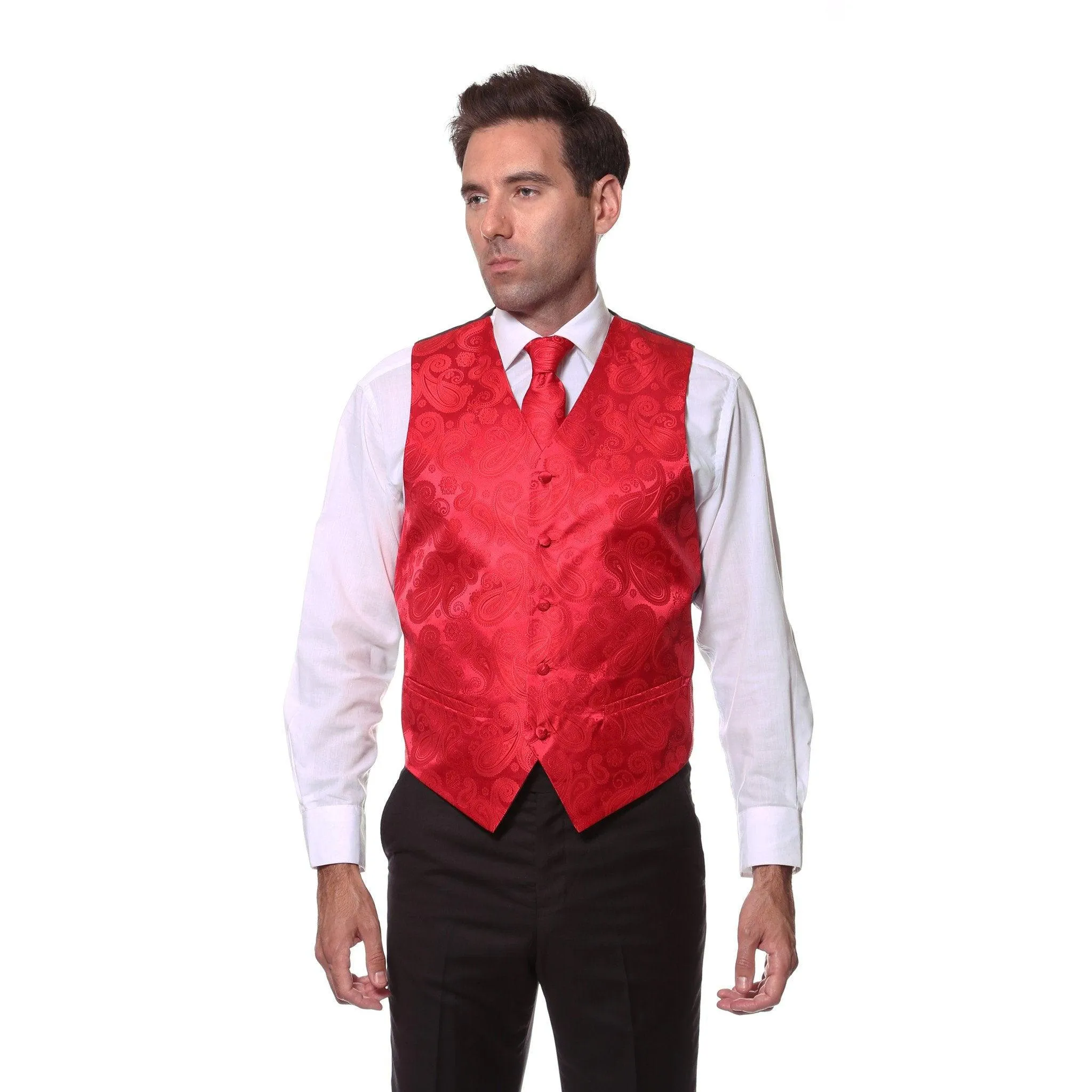 Ferrecci Mens Red Paisley Wedding Prom Grad Choir Band 4pc Vest Set