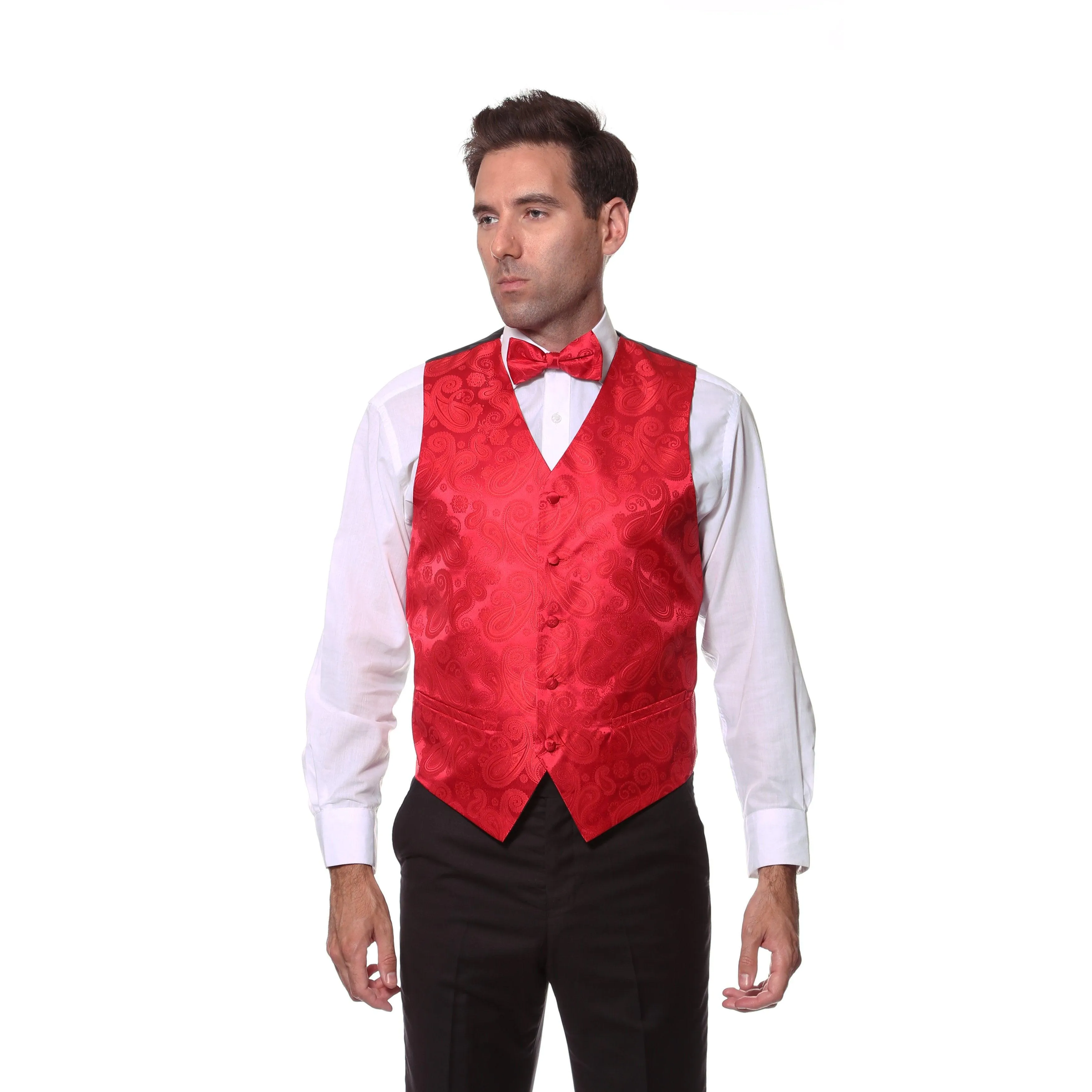 Ferrecci Mens Red Paisley Wedding Prom Grad Choir Band 4pc Vest Set