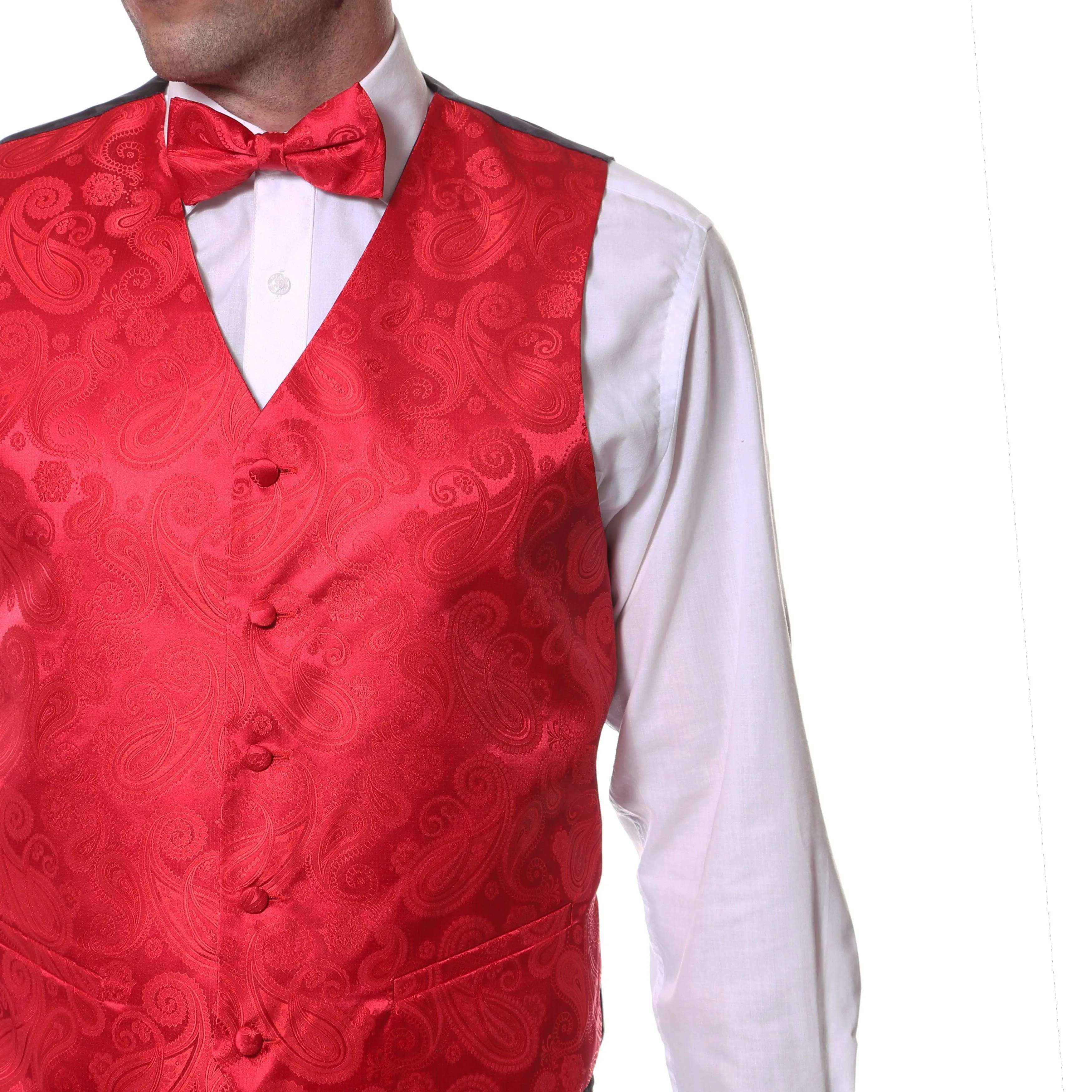 Ferrecci Mens Red Paisley Wedding Prom Grad Choir Band 4pc Vest Set