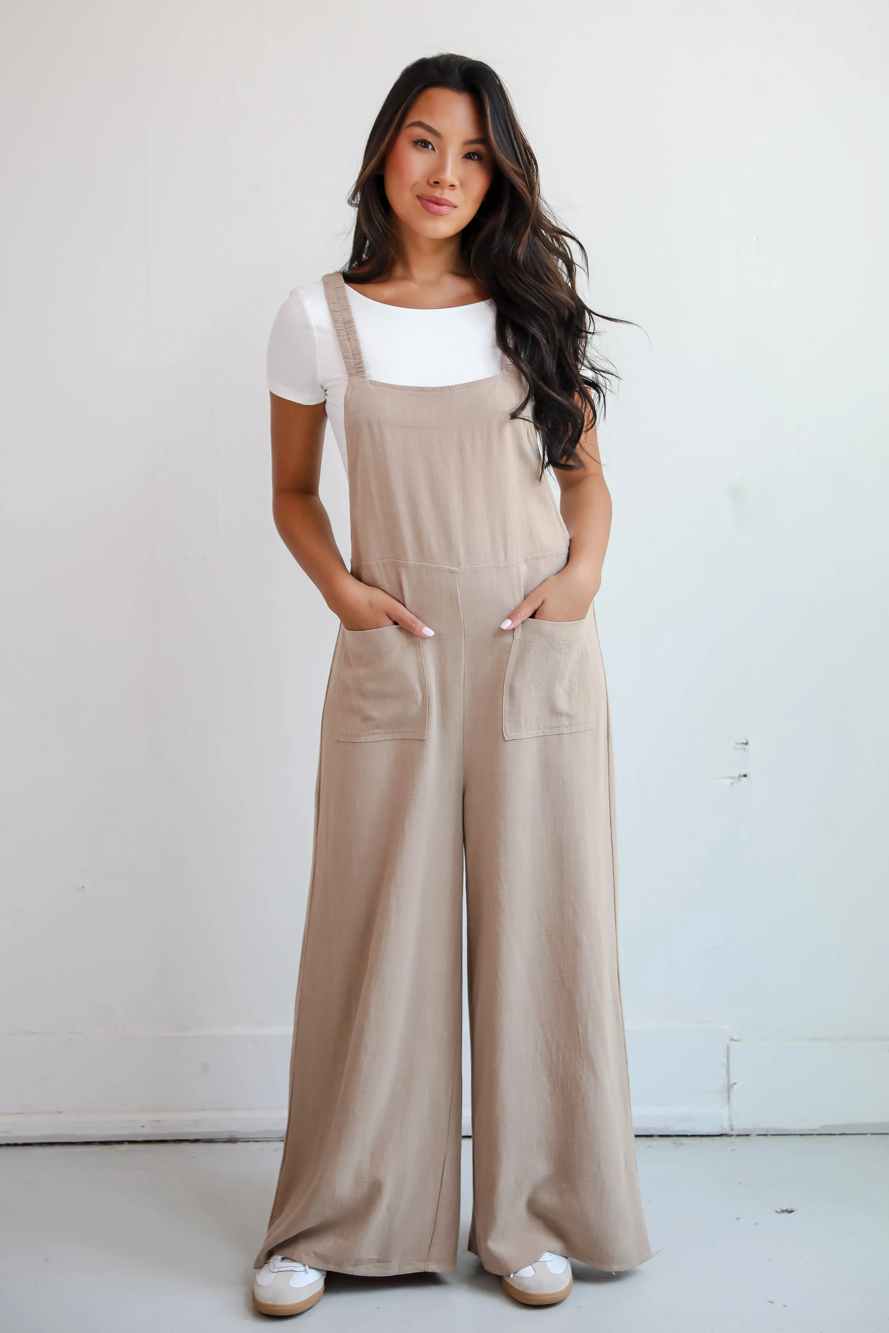 FINAL SALE - Charm And Poise Taupe Linen Jumpsuit