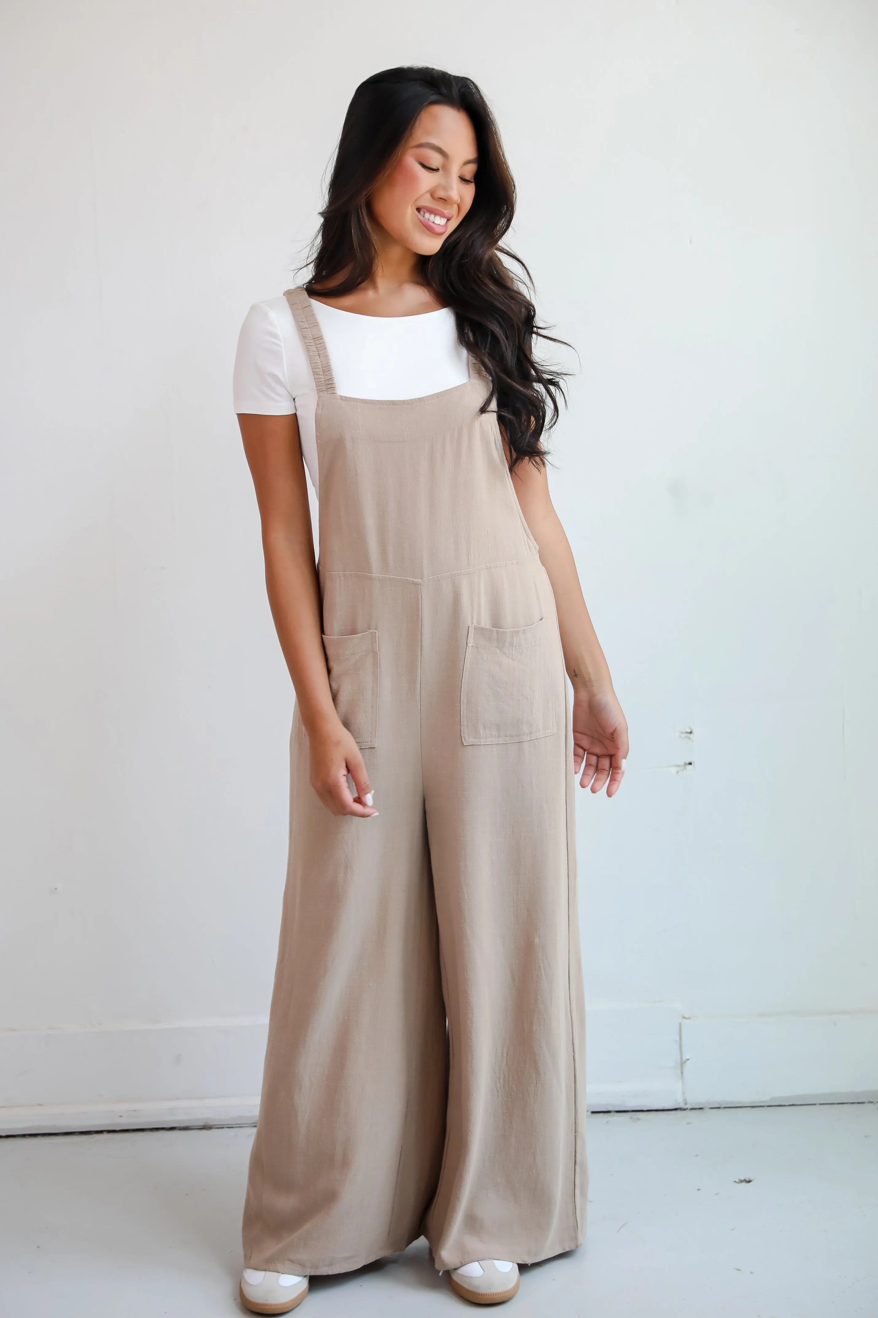 FINAL SALE - Charm And Poise Taupe Linen Jumpsuit