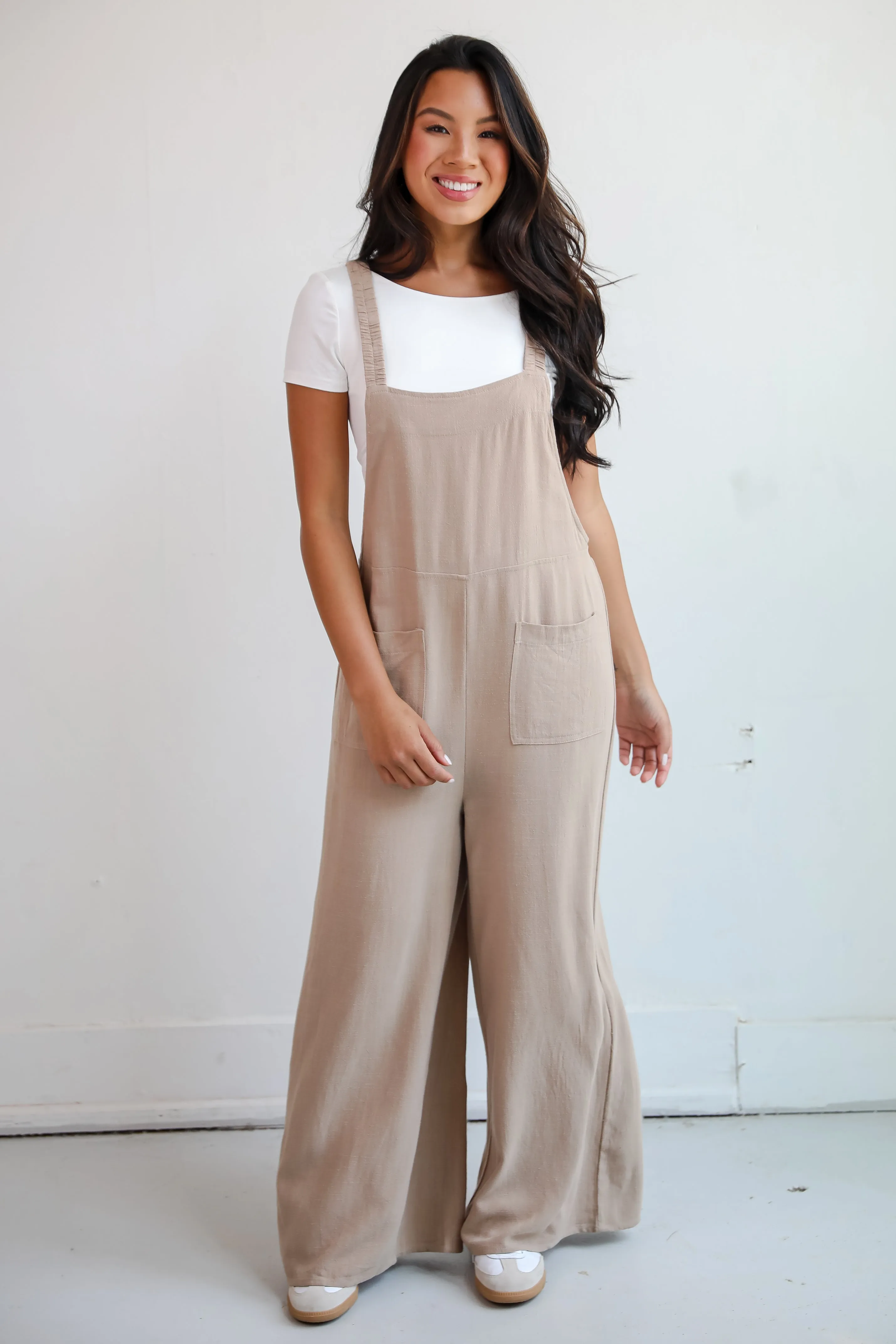 FINAL SALE - Charm And Poise Taupe Linen Jumpsuit