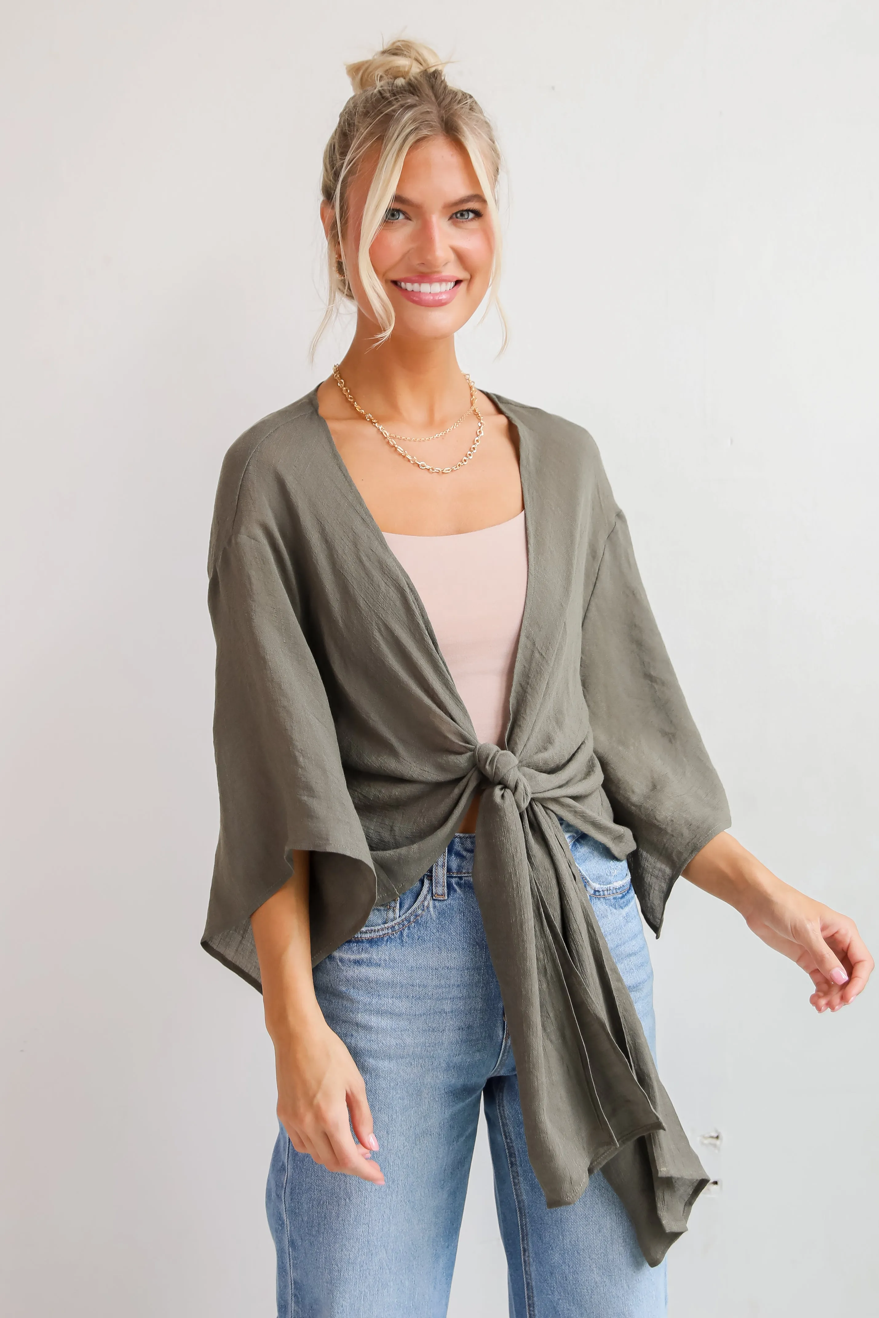 FINAL SALE - Enchanting Presence Olive Tie-Front Blouse