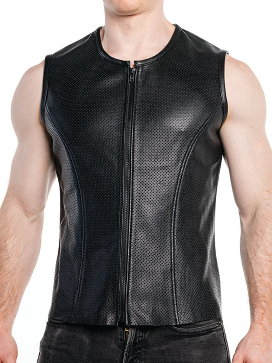 FK LEATHER ZIP FRONT PERFORATED VEST