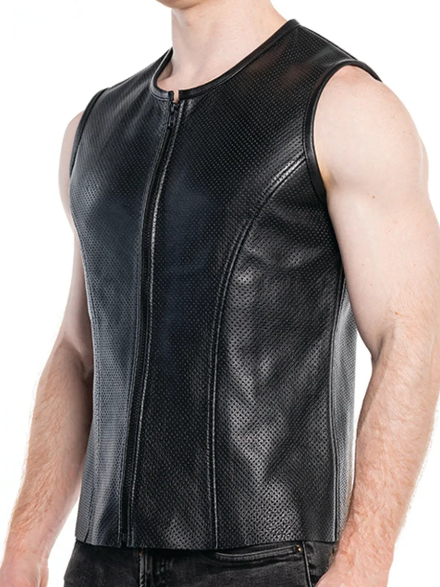 FK LEATHER ZIP FRONT PERFORATED VEST