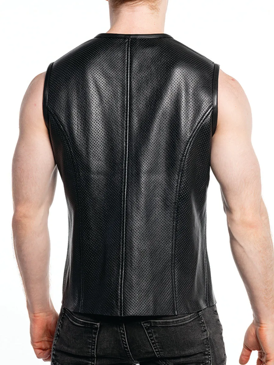 FK LEATHER ZIP FRONT PERFORATED VEST