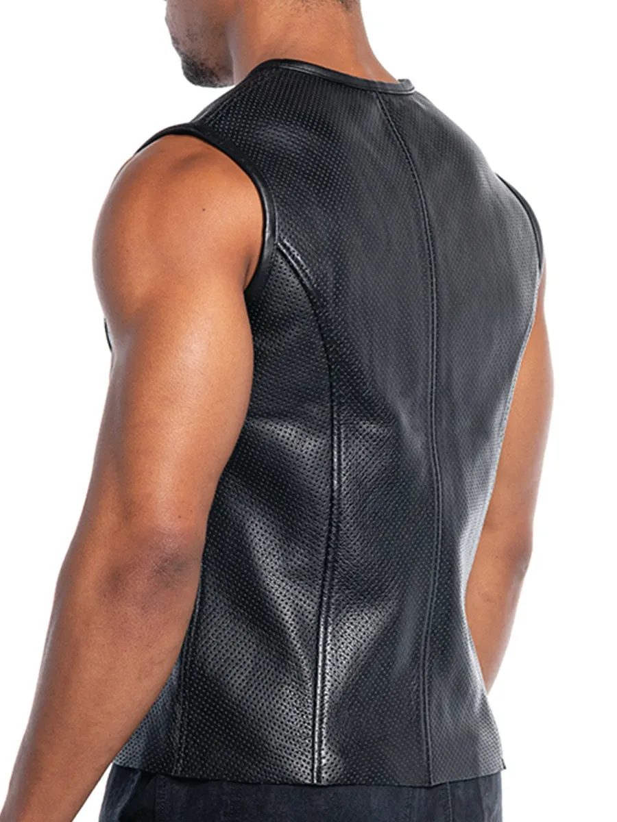 FK LEATHER ZIP FRONT PERFORATED VEST