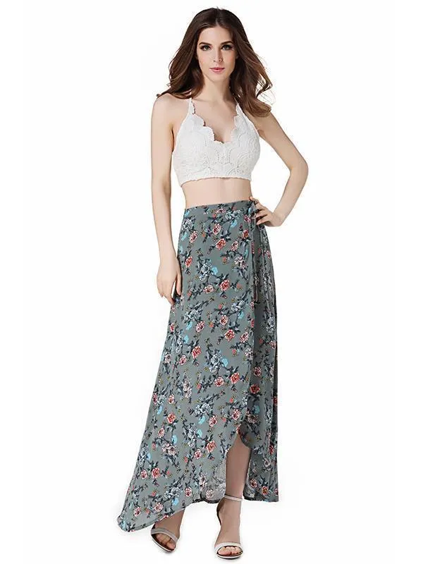 Flower High Waist Split Beach Maxi Skirt