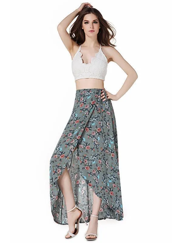 Flower High Waist Split Beach Maxi Skirt