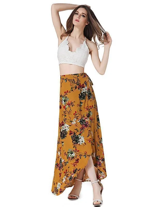 Flower High Waist Split Beach Maxi Skirt