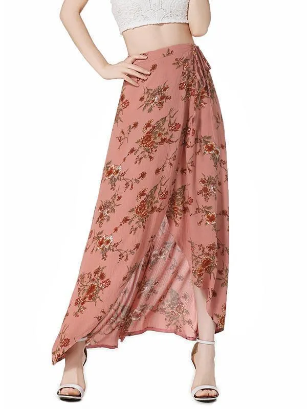 Flower High Waist Split Beach Maxi Skirt