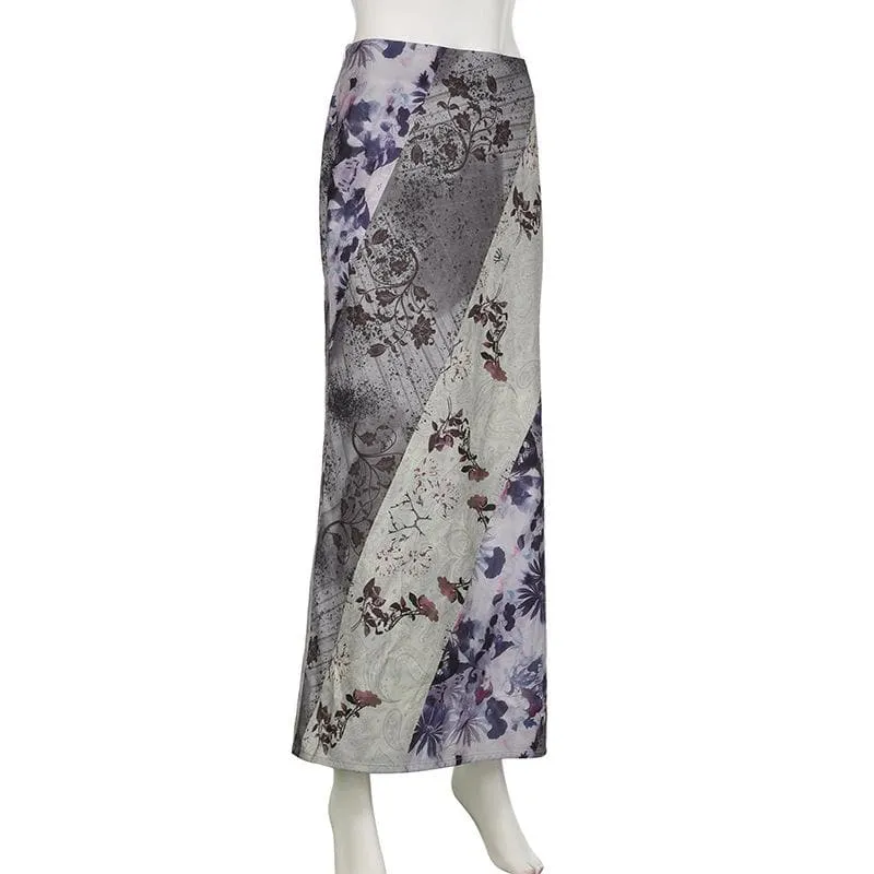 Flower print contrast maxi skirt