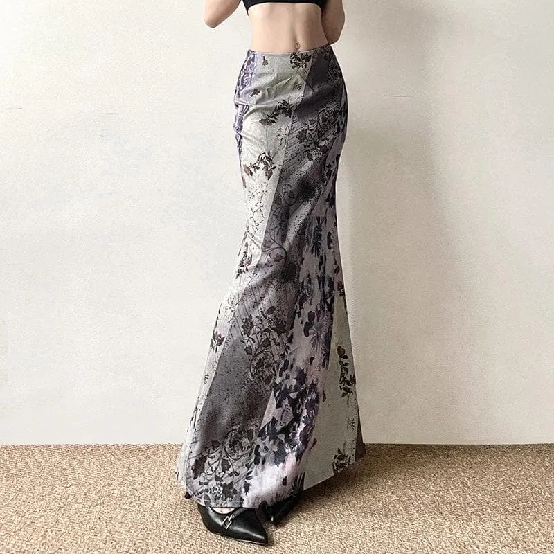 Flower print contrast maxi skirt