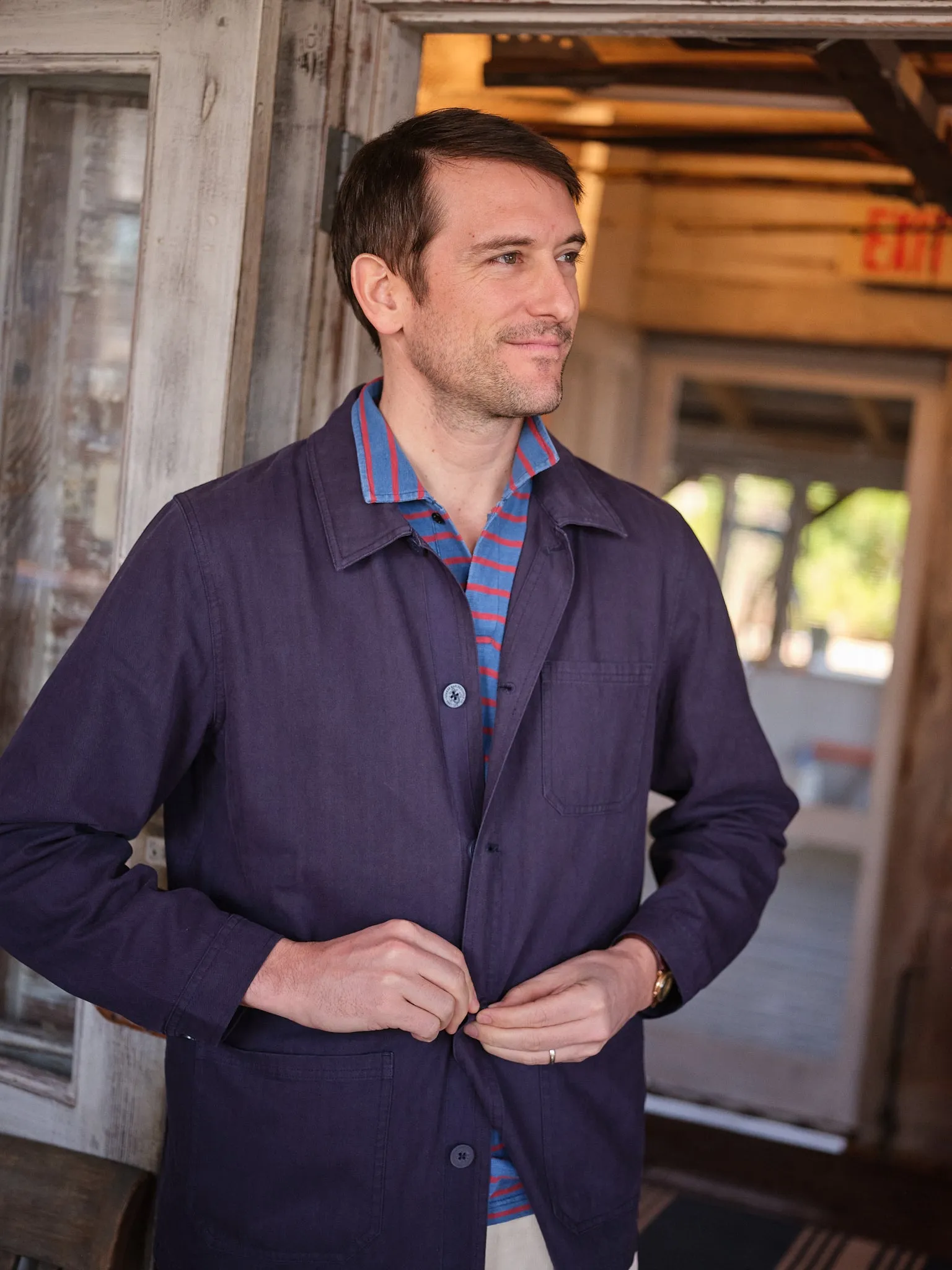 French Workman’s Jacket in Navy Herringbone