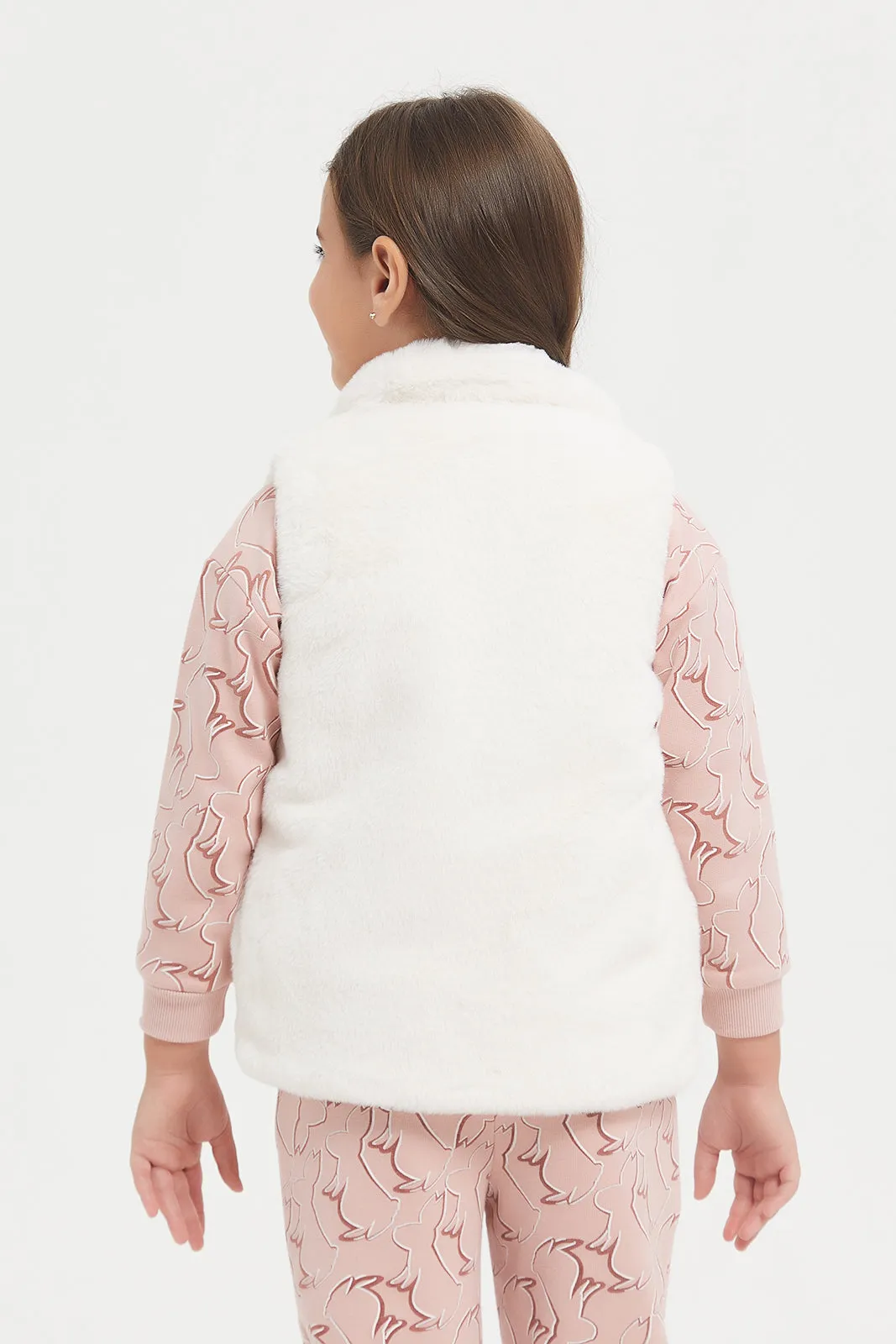 Girls Cream Fur Vest Jacket