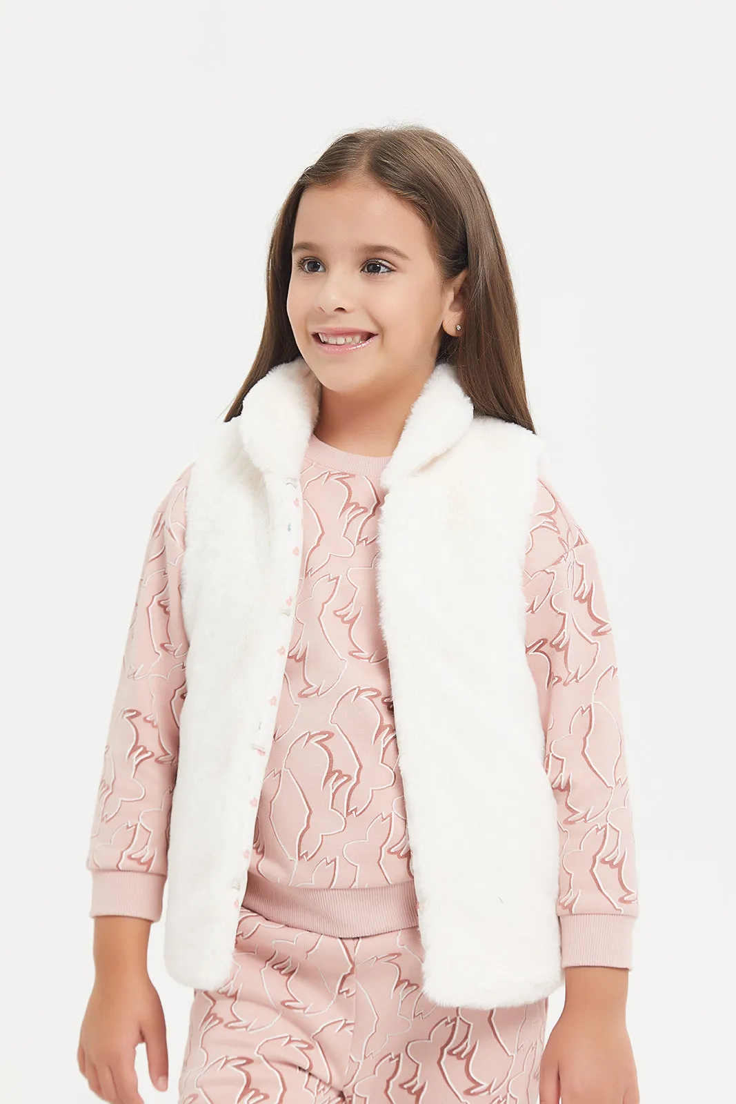 Girls Cream Fur Vest Jacket