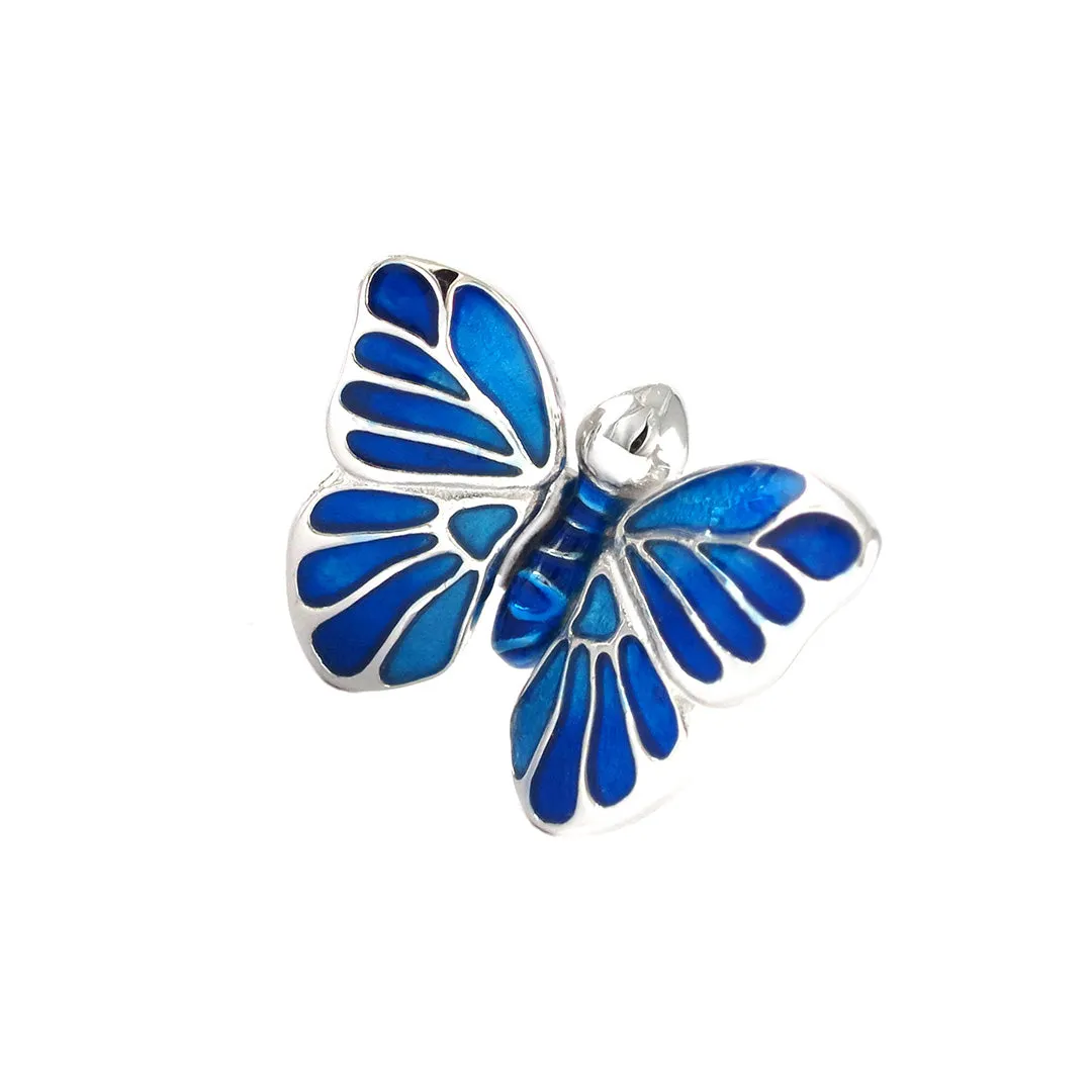 Hand Painted Enamel Butterfly Sterling Silver Lapel Pin I Jan Leslie