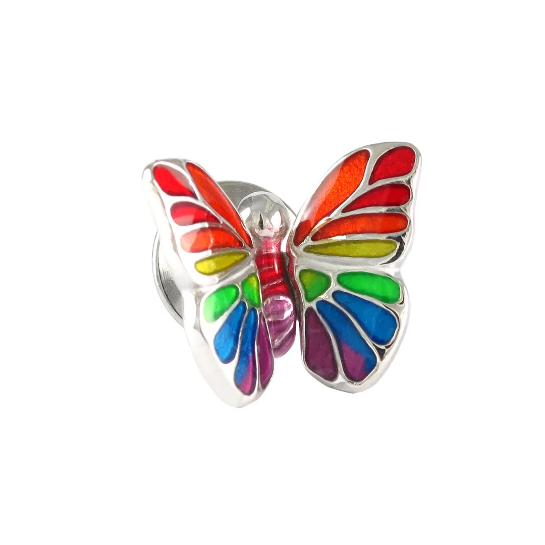 Hand Painted Enamel Butterfly Sterling Silver Lapel Pin I Jan Leslie