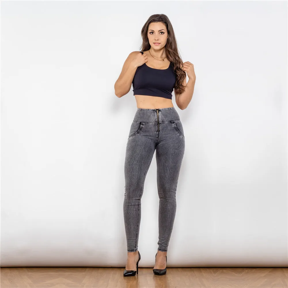 High Waist Dark Thread Grey Jeans